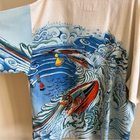 Tommy Bahama Silk Racing Regatta Button Front Shirt in XL White Blue Red - Picture 5 of 9
